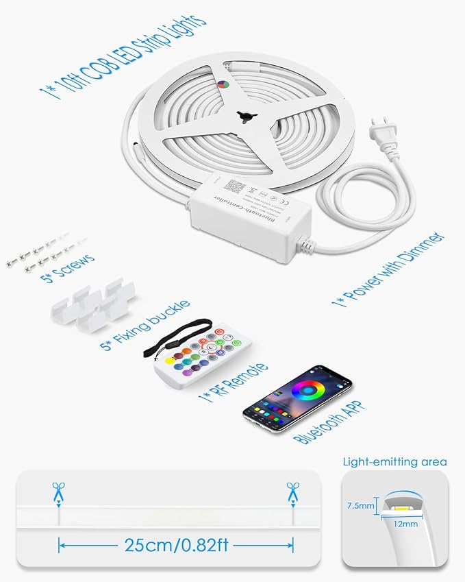 Samsion 110V Bluetooth RGB COB LED Strip Light 10FT Multicolor - image 7