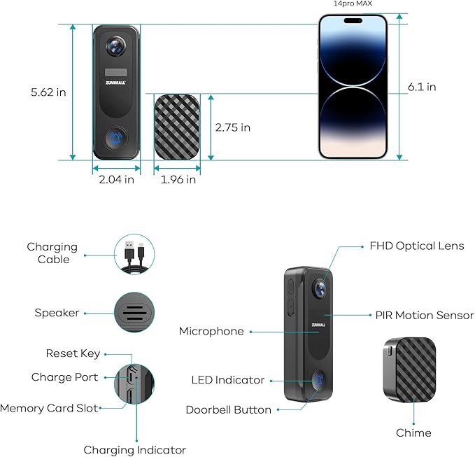 ZUMIMALL Doorbell Camera Wireless - 2K Video Doorbell with Chime, 2 - image 9