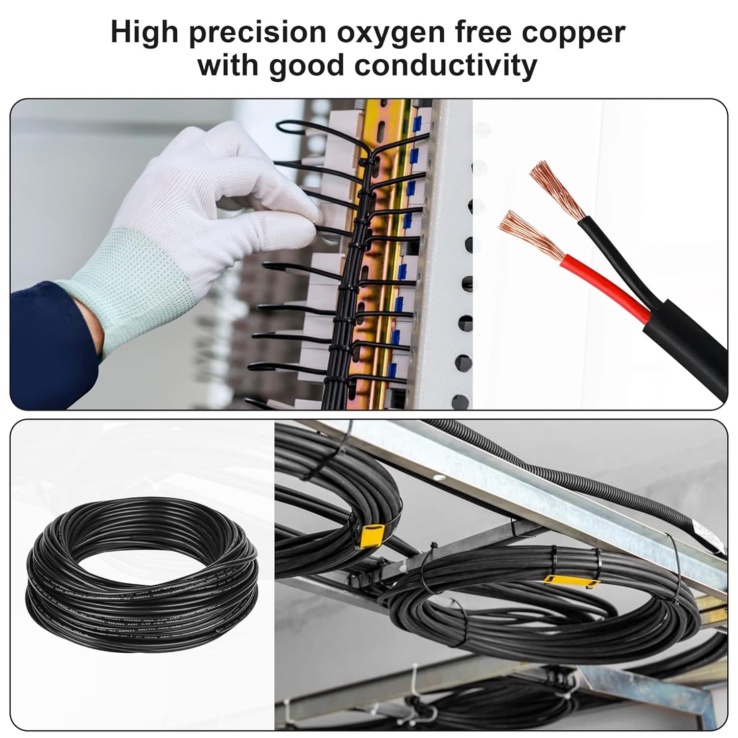 10 Gauge 2 Conductor Electrical Wire - 10 AWG Stranded PVC Cord - Oxygen-Free Copper Cable - 50FT 2 Core Flexible Extension Power Cord for Auto, LED Lamp Lighting Strips, Automotive