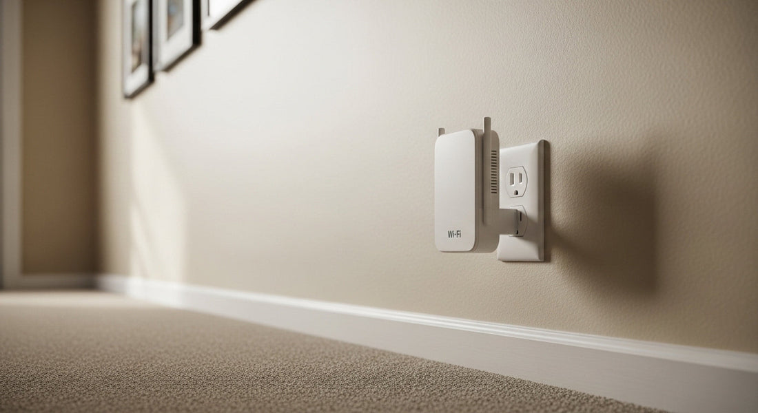Wi-Fi extender device plugged into wall outlet