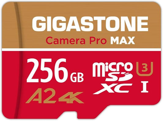 [5-Yrs Free Data Recovery] GIGASTONE 256GB Micro SD Card, 4K Camera Pro MAX, Compatible with Gopro, Dash Cam, DJI, Drone, Security Camera, Speed Up to 130MB/s, UHS-I A2 4K U3 C10, with Adapter