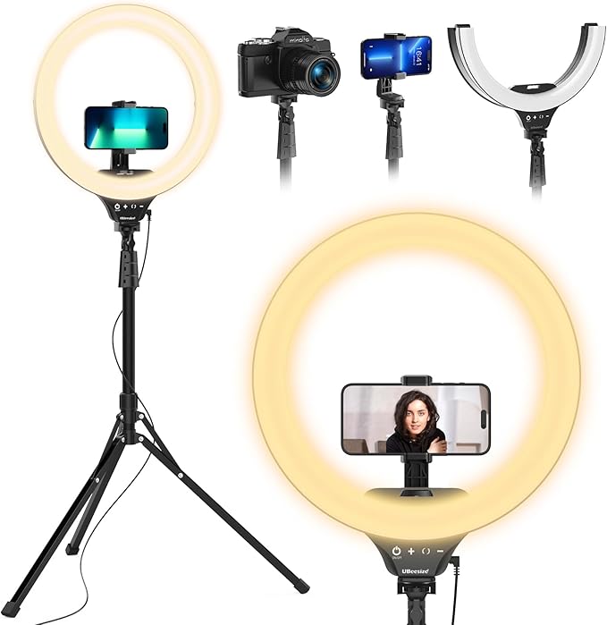 UBeesize 14'' Foldable Ring Light with 62'' Tripod Stand and Phone - image 1