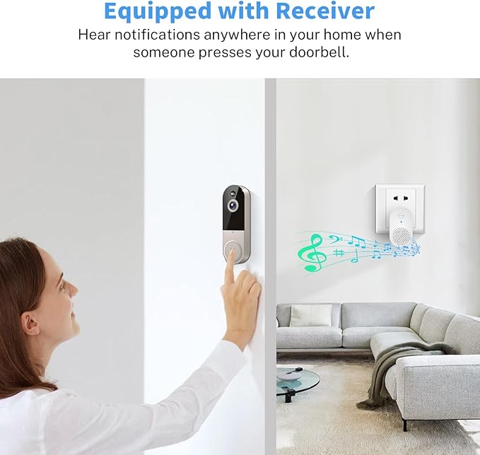 BotMelt 1080P Wireless Video Doorbell Camera with Receiver, Night - image 5