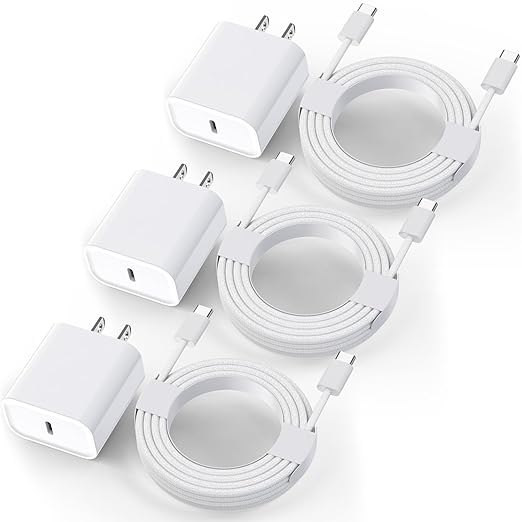 【Apple MFi Certified】Apple iPhone 17/16e/15 Charger Block Fast Charging,3Pack 20W USB C Wall Charger Super Quick Charge USBC to USBC Woven Cable Cord for iPhone 17 16 15 Pro/Pro Max,iPad Pro/Air/Mini