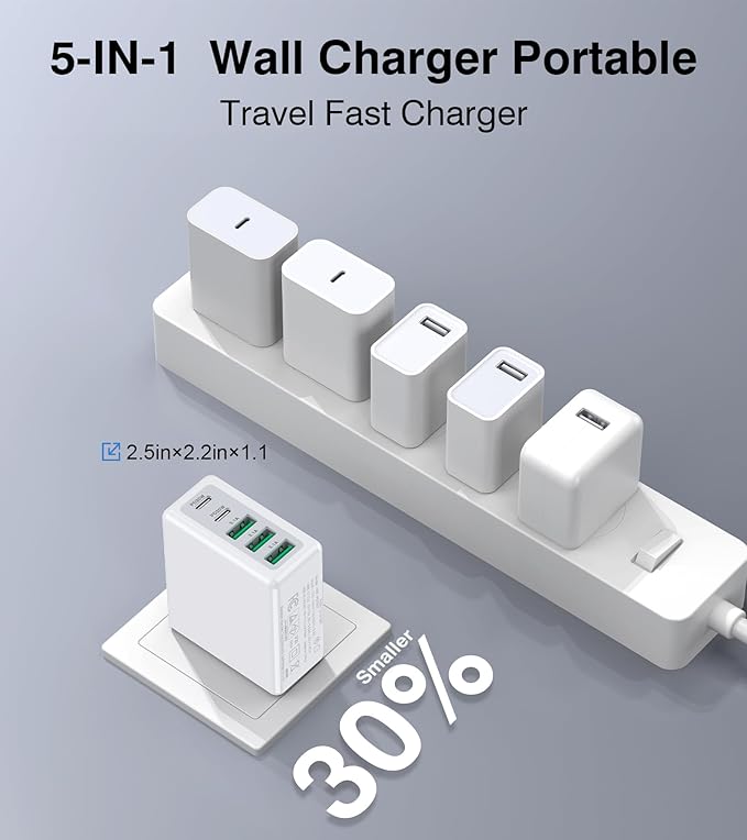Qwinjwin [2-Pack] 50W USB C Wall Charger Block,5-Port Type C Fast - image 6