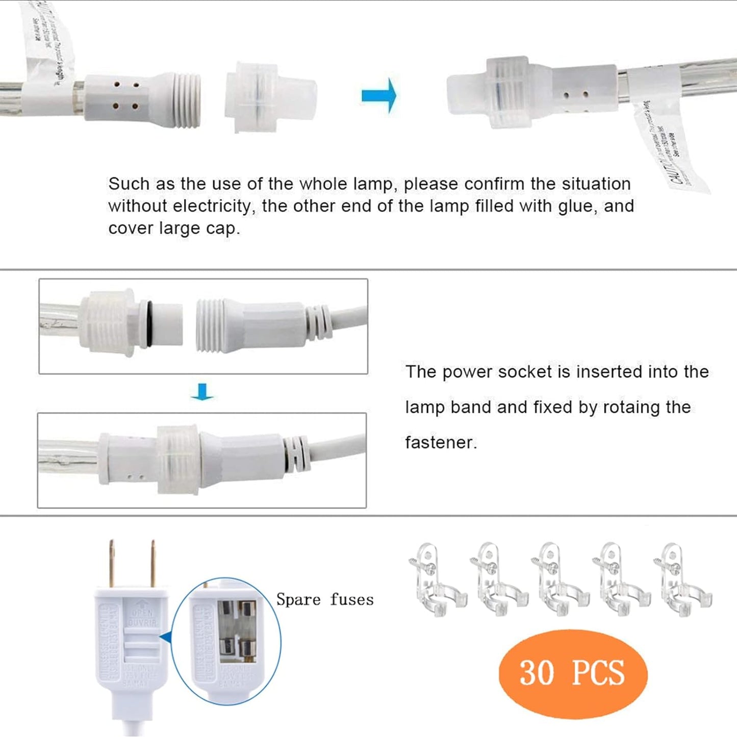 100ft LED Rope Lights Outdoor, 720 LED Connectable and Flexible Tube Lights with 8 Modes, Waterproof LED Rope Lighting for Garden, Patio, Pool, Bedroom, Party, Indoor Outdoor Decoration (White)