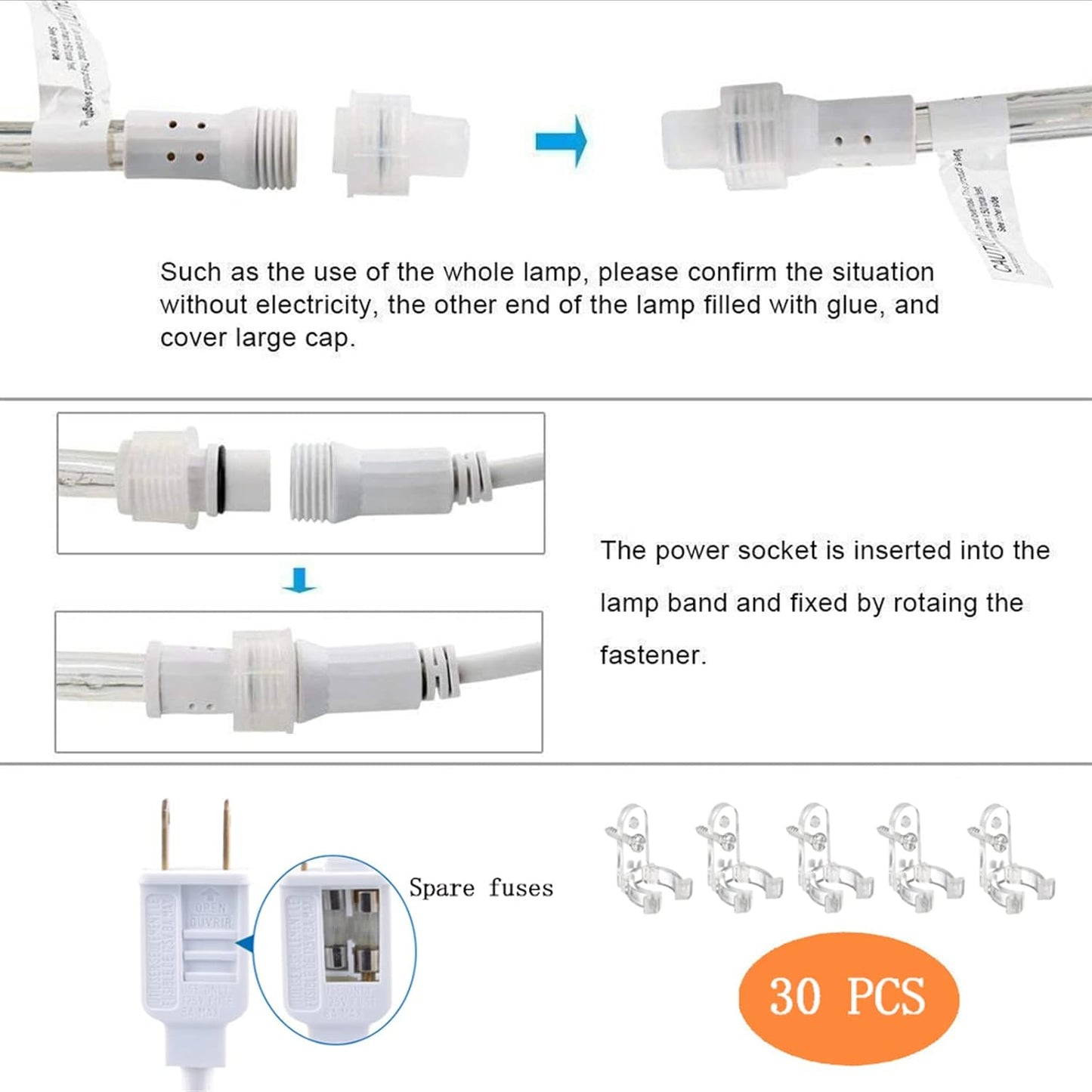 100ft LED Rope Lights Outdoor, 720 LED Connectable and Flexible Tube Lights with 8 Modes, Waterproof LED Rope Lighting for Garden Patio Bedroom Party Pool Indoor Outdoor Christmas Decor (White & Blue)