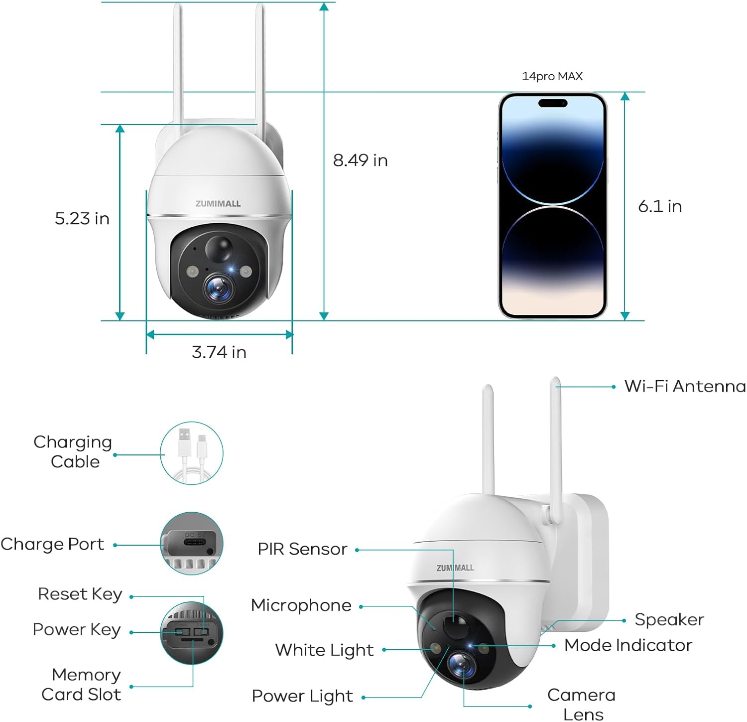 ZUMIMALL Security Cameras Wireless Outdoor, 360°View, 2K Battery - image 5