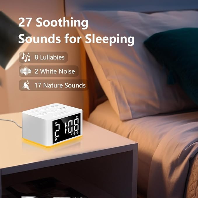 DailyBody 【3 in 1】 Sound Machine Dual Alarm Clock Night Light White - image 3