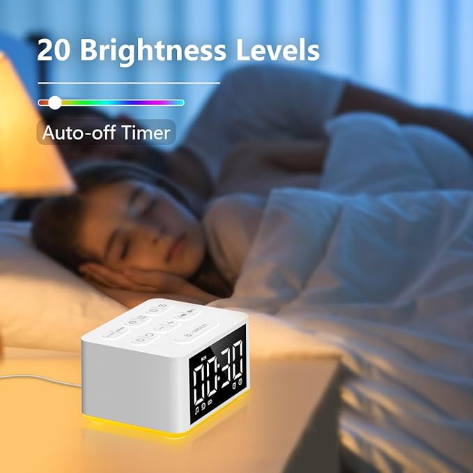 DailyBody 【3 in 1】 Sound Machine Dual Alarm Clock Night Light White - image 4
