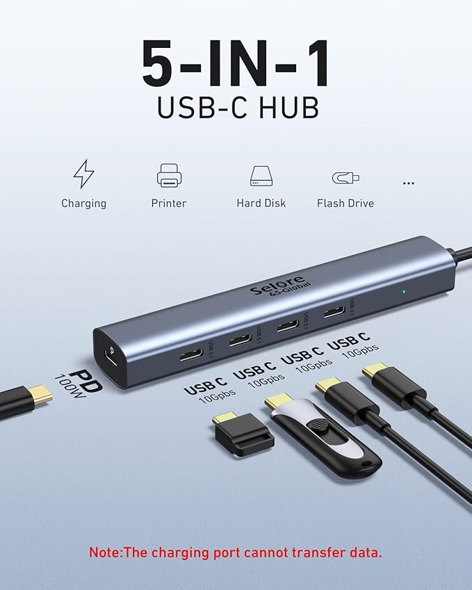Selore&S-Global 10Gbps USB-C Hub, 5-Port USB-C Splitter with 100W - image 4