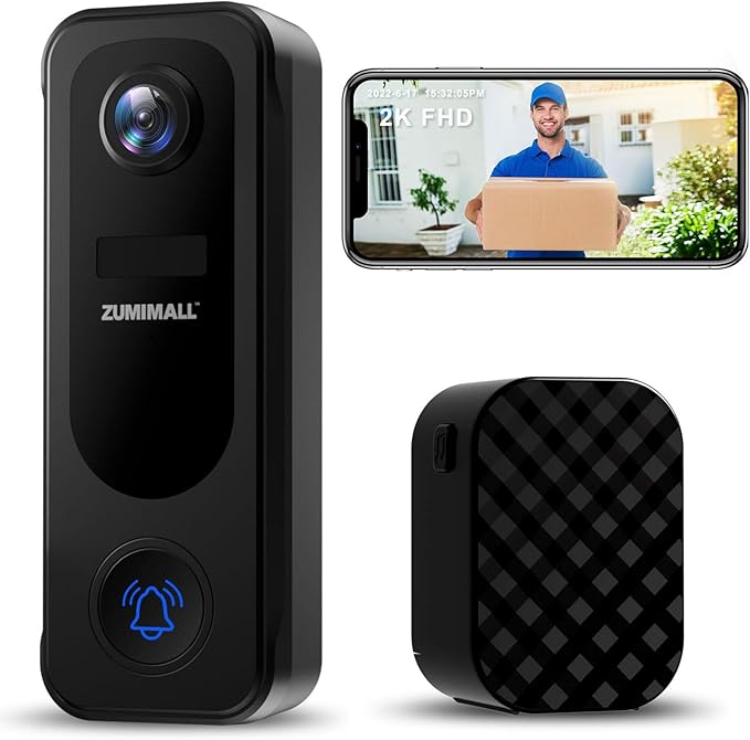 ZUMIMALL Doorbell Camera Wireless - 2K Video Doorbell with Chime, 2 - image 1