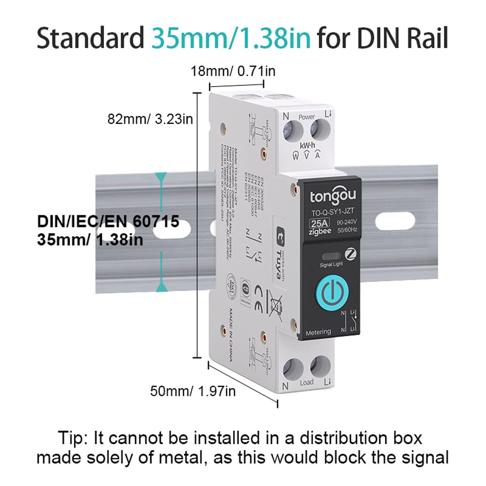 TONGOU ZigBee DIY Smart Switch 25A DIN Rail Switch 1P+N 90-240VAC - image 2