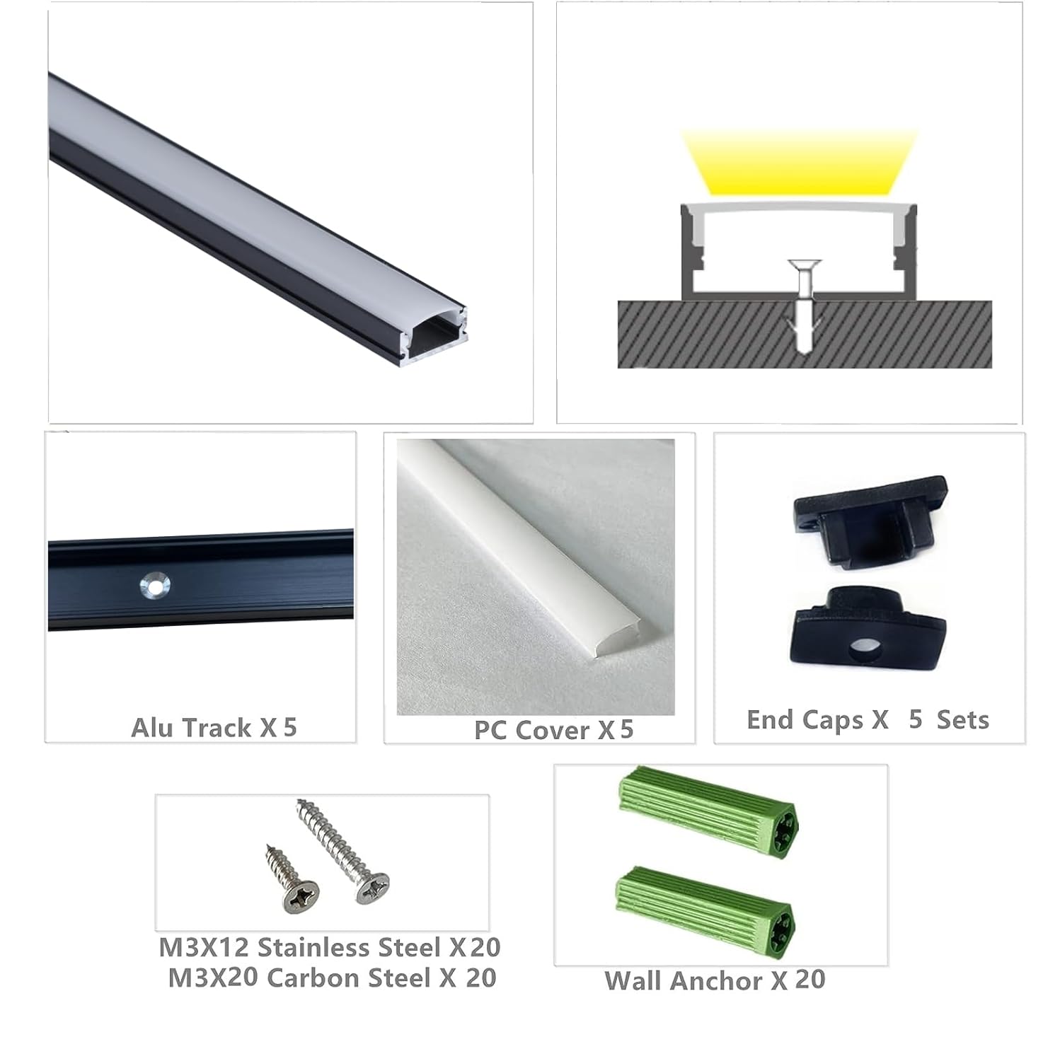 THMOOTHER 10-Pack 6.56FT Pre-Drilled Countersunk Hole LED Strip U - image 8