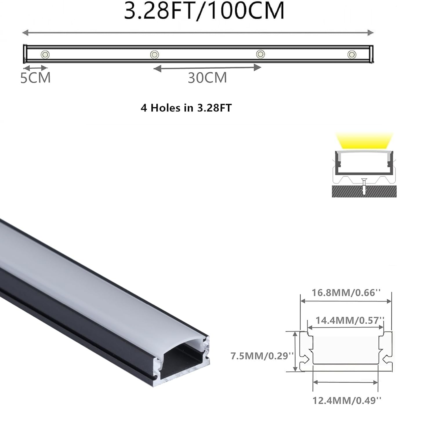 THMOOTHER 10-Pack 3.28FT Pre-Drilled Countersunk Hole LED Strip U - image 2