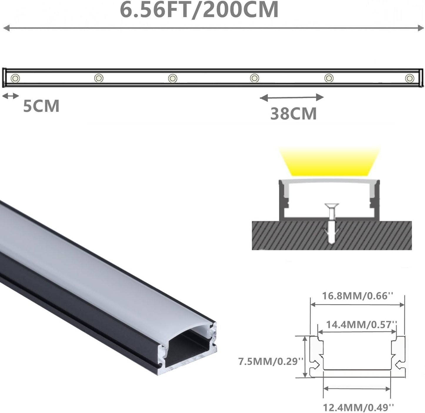 THMOOTHER 10-Pack 6.56FT Pre-Drilled Countersunk Hole LED Strip U - image 2