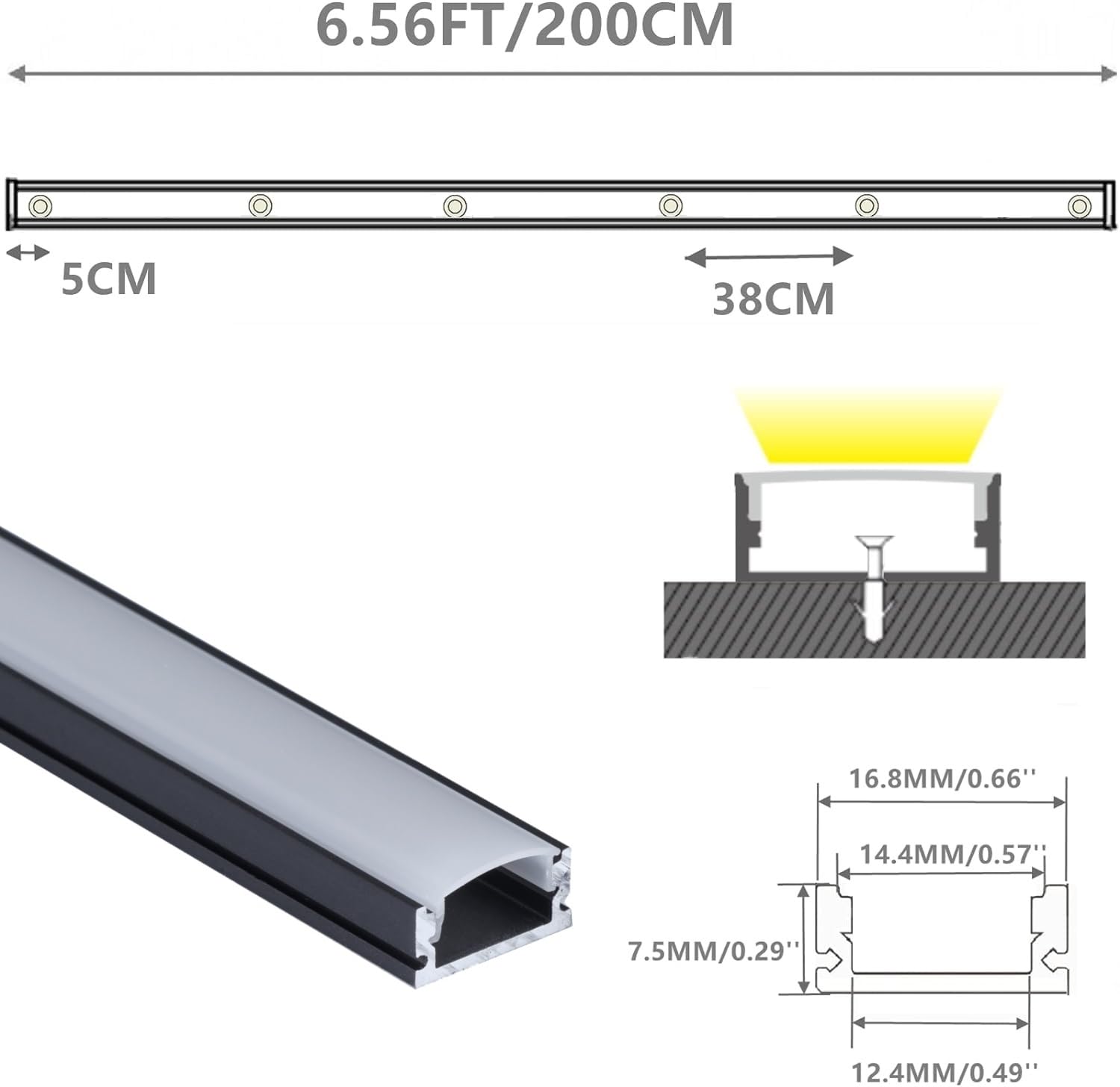 THMOOTHER 10-Pack 6.56FT Pre-Drilled Countersunk Hole LED Strip U - image 2