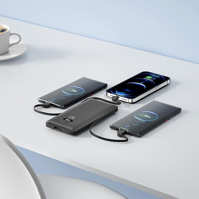 Brand Q 10000mAh Portable Charger with Built-in Cables and AC Wall - image 2