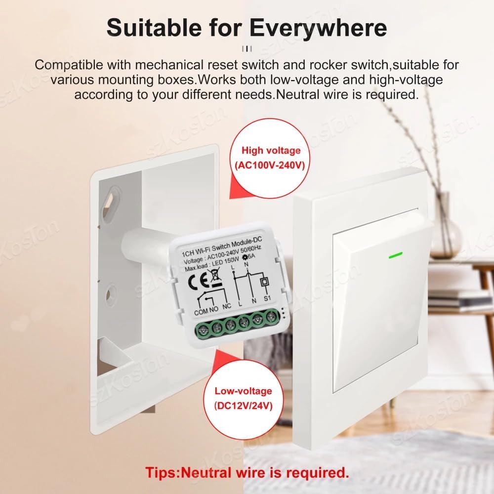 Ururtm 1 Channel DC 12V 24V AC 100/240V Tuya Smart Life app Dry - image 3