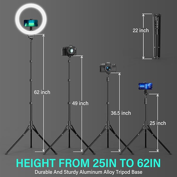 UBeesize 14'' Foldable Ring Light with 62'' Tripod Stand and Phone - image 6