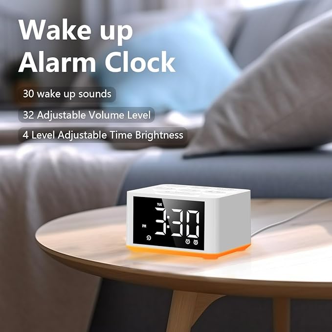 DailyBody 【3 in 1】 Sound Machine Dual Alarm Clock Night Light White - image 6