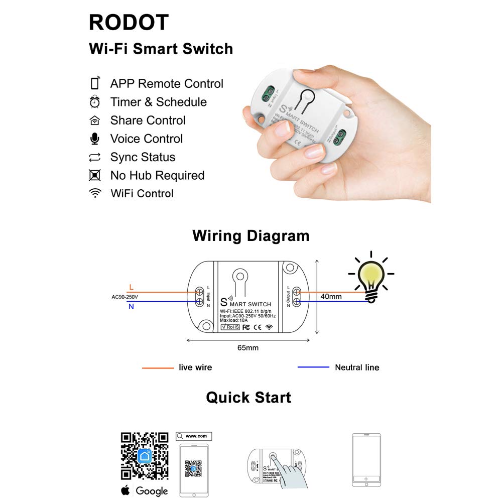 RODOT 10A KR2201WB Wi-Fi Wireless Smart Basic Switch for Smart Home - image 2