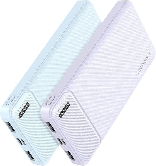 AsperX 2-Pack 10000mAh USB C Output Portable Charger Power Bank Fast Charging, Portable Phone Charger External Battery Pack for iPhone, Android, Google LG and Heated Vest
