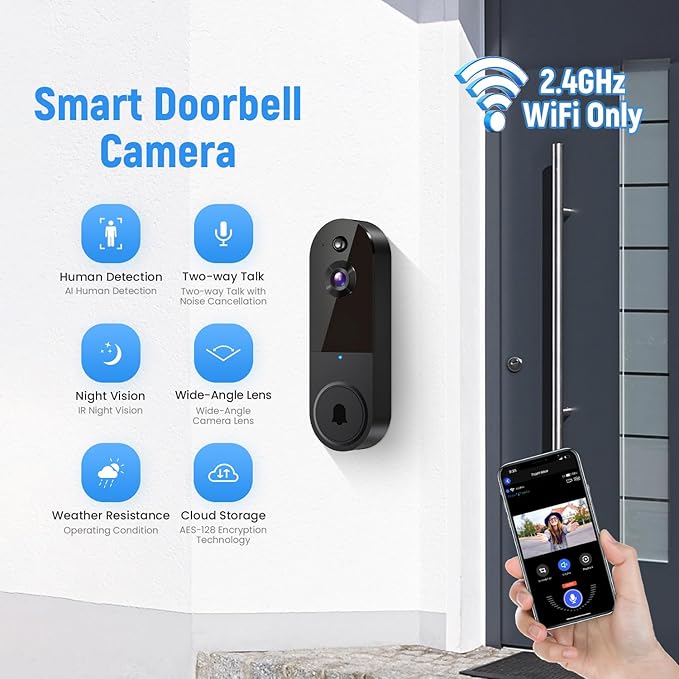 HopeFlex 1080P Smart Wireless Video Doorbell Camera, AI Human - image 2
