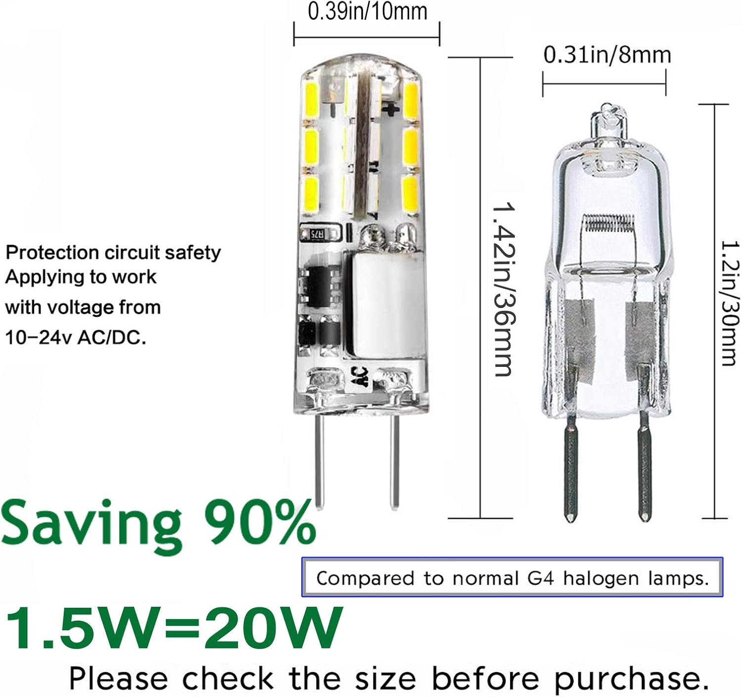 DOPKUSS 10pcs G4 LED Bulbs JC Bi-Pin Base Lights 1.5W AC/DC 12V - image 2