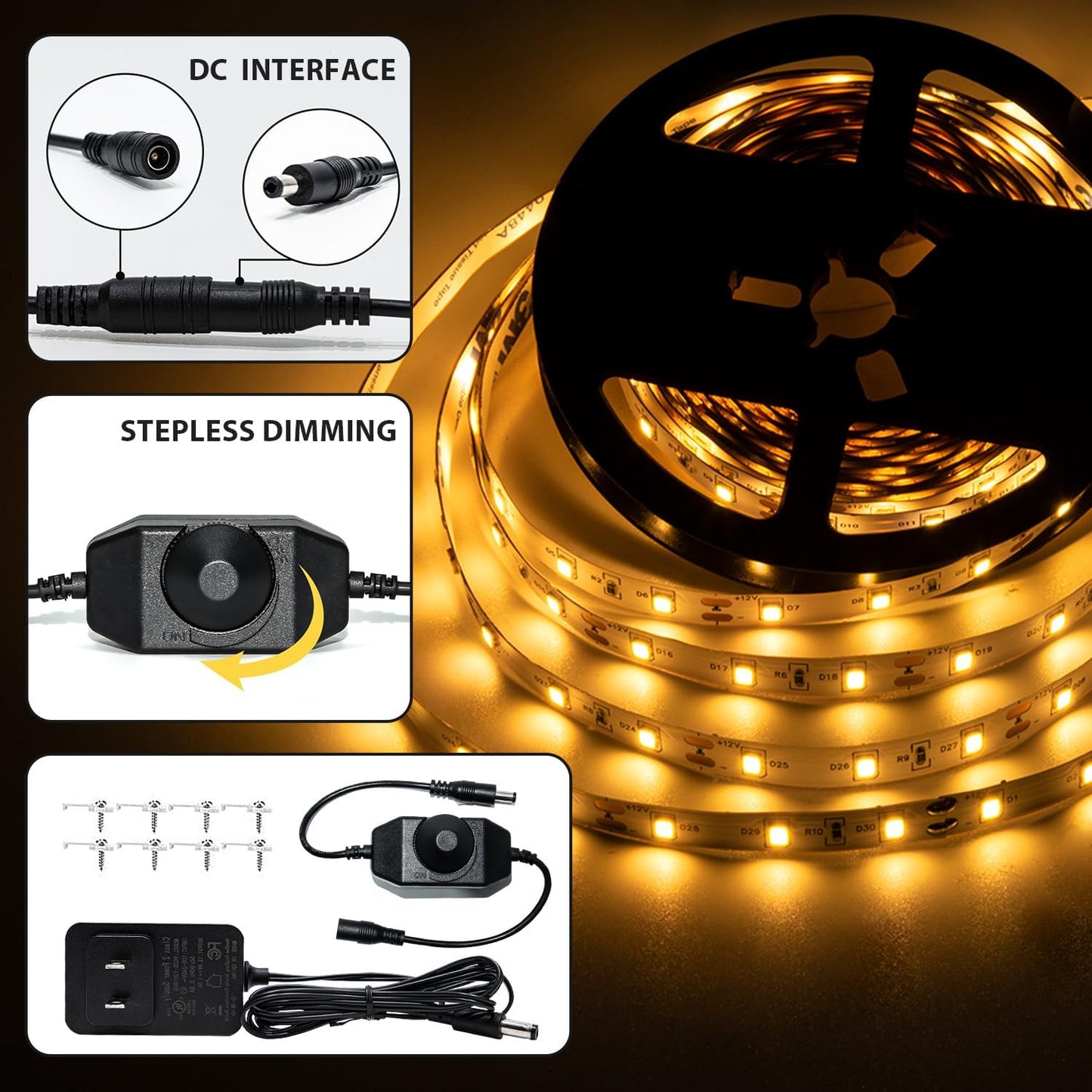 ollrieu 10ft Warm White LED Strip Lights,12V Dimmable Tape Lighting - image 3