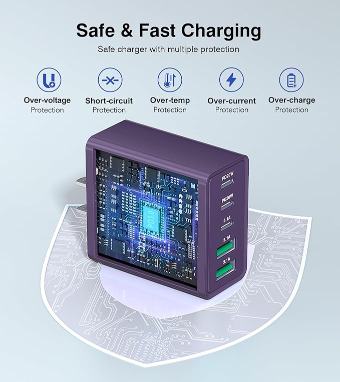 Qwinjwin [2Pack] 60W USB C Plug,5-Port Fast Charger Block PD+QC Cube - image 6