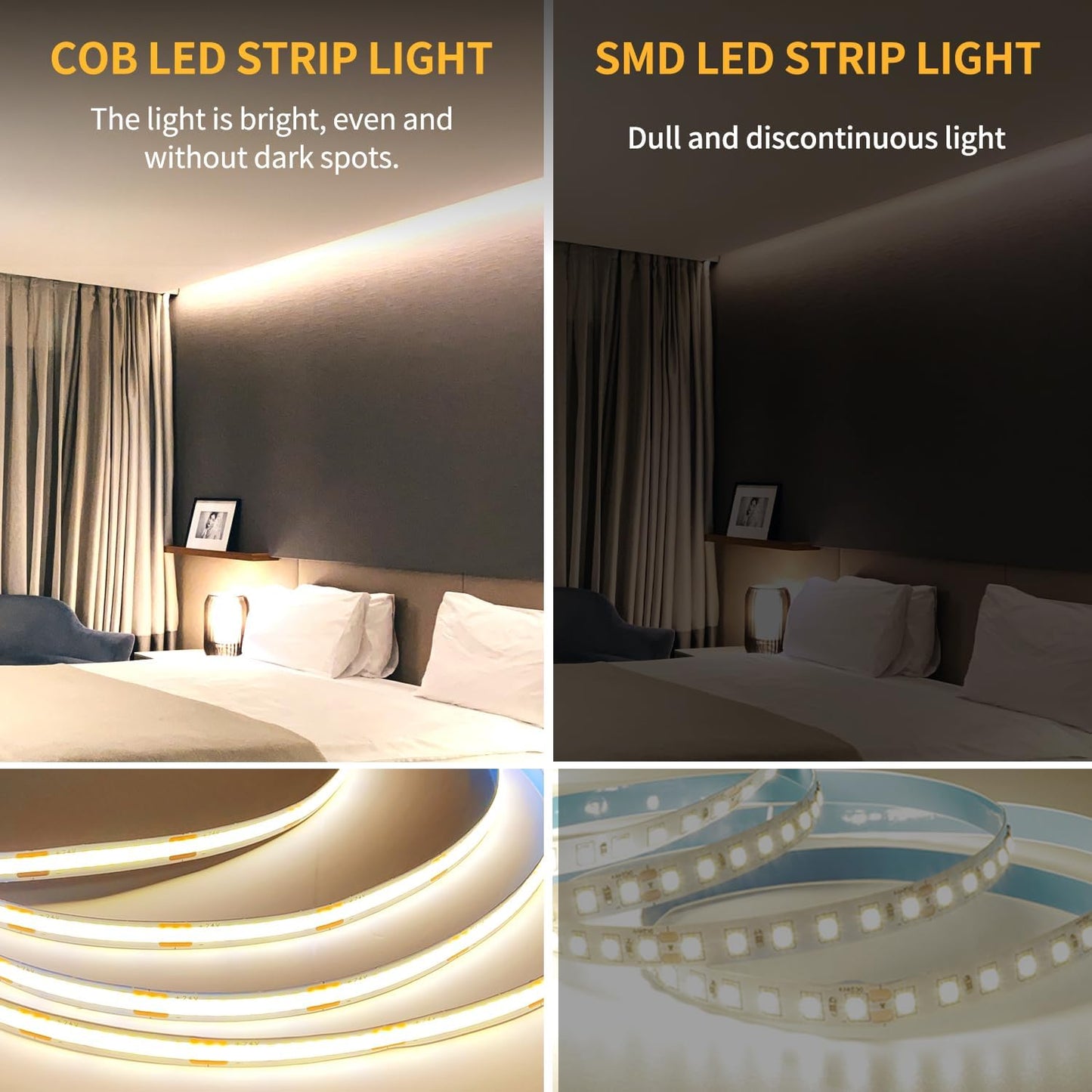 100FT COB LED Strip Lights Warm White Dimmable DC 24V 3000K Flexible LED Tape Light for Bedroom, with Remote and app Control LED Tape Lights,for DIY Home Decoration