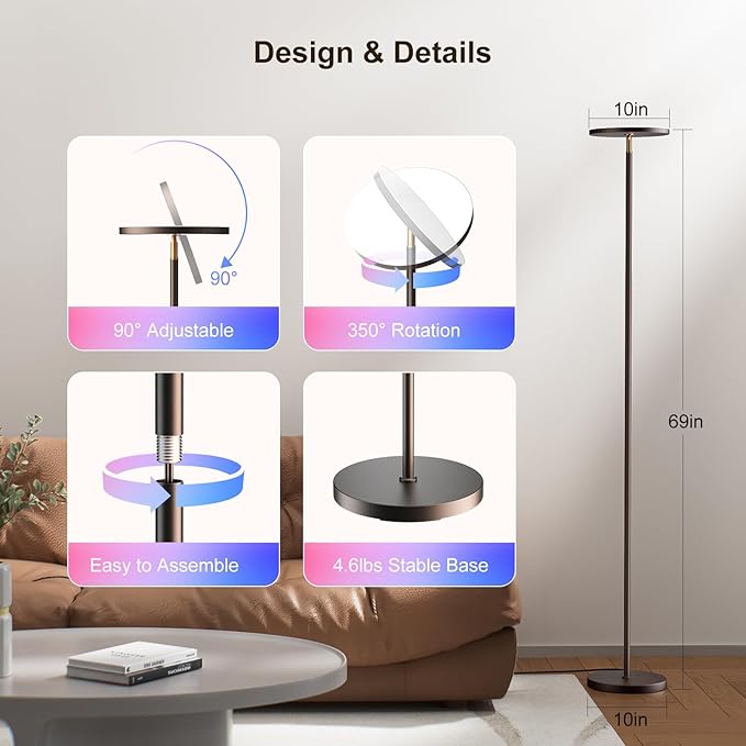 FULSUNT 𝐑𝐆𝐁 Torchiere Floor Lamps for Living Room - Everyday Use - image 6