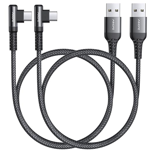 AINOPE [2 Pack 1.6FT Type C Cable, 3.1A Type C Charger Fast Charging, Right Angle Nylon Braided USB to USB C Cable Compatible with Galaxy S22 S21 S10, Note 10 9 A51 LG G8 G7 Charging Cord