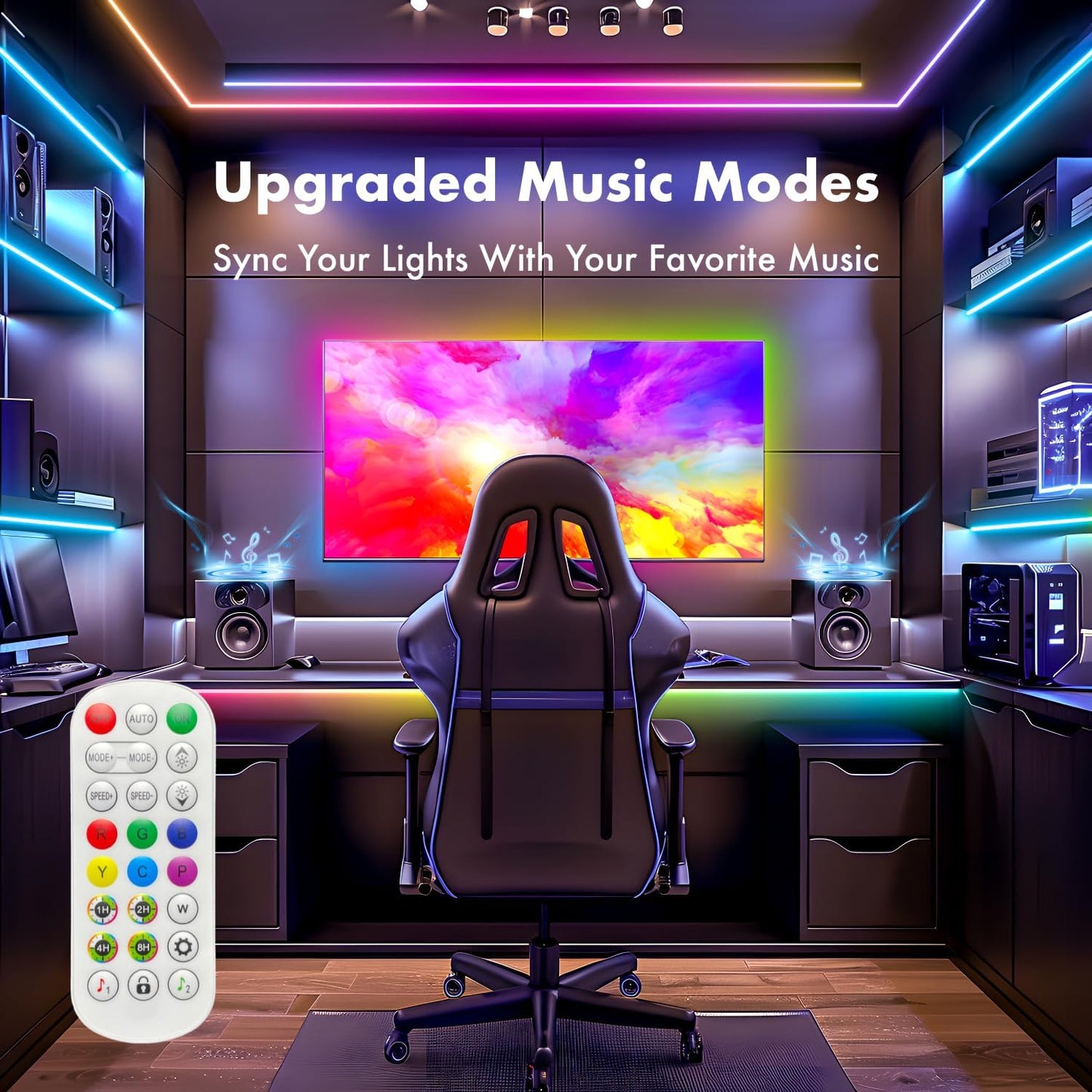 100 ft(2 Rolls of 50ft) IC+RGB,Led Lights for Bedroom,Music Sync Color Changing,Led Strip Lights,with Remote App Control Led Strip,Led Lights for Room Home Kitchen Decor Party