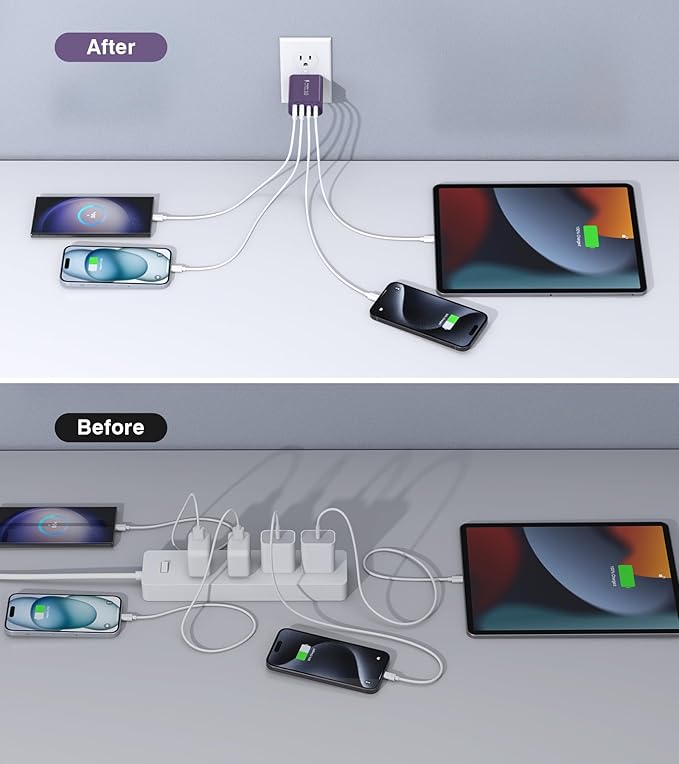 Dulums [2Pack] 40W USB C Plug,4-Port Fast Charger Block PD+QC 4 Port - image 6