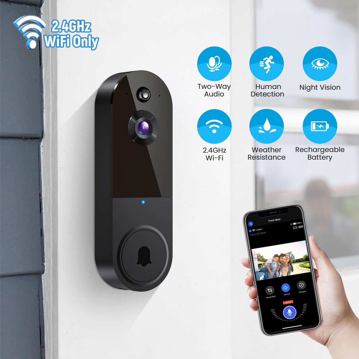 BoomChill 1080p Wireless Video Doorbell Camera, AI Human Detection - image 2