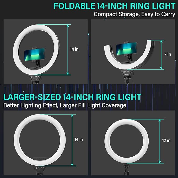 UBeesize 14'' Foldable Ring Light with 62'' Tripod Stand and Phone - image 2