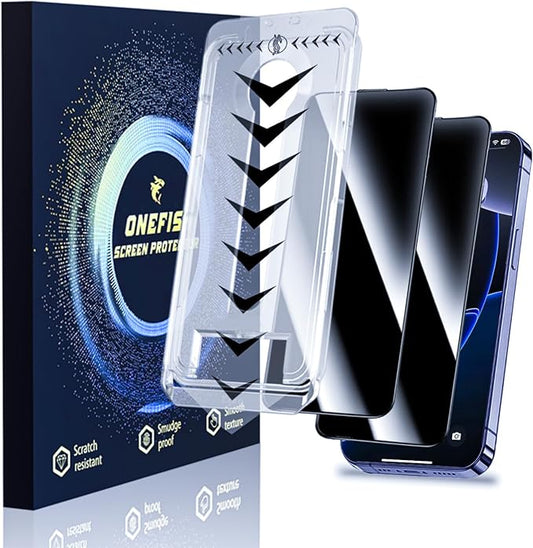 OneFish for iPhone 14 Plus/13 Pro Max 6.7 inch Tempered Glass Screen Protector Full Edge Coverage, Privacy Auto Dust-Elimination Easy Installation Screen Protector [2 Pack]