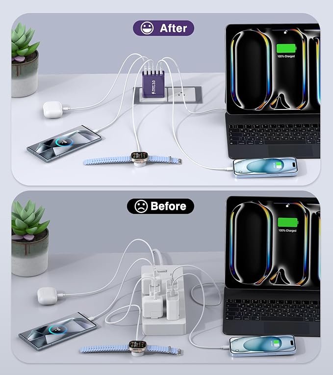 Qwinjwin [2Pack] 60W USB C Plug,5-Port Fast Charger Block PD+QC Cube - image 5
