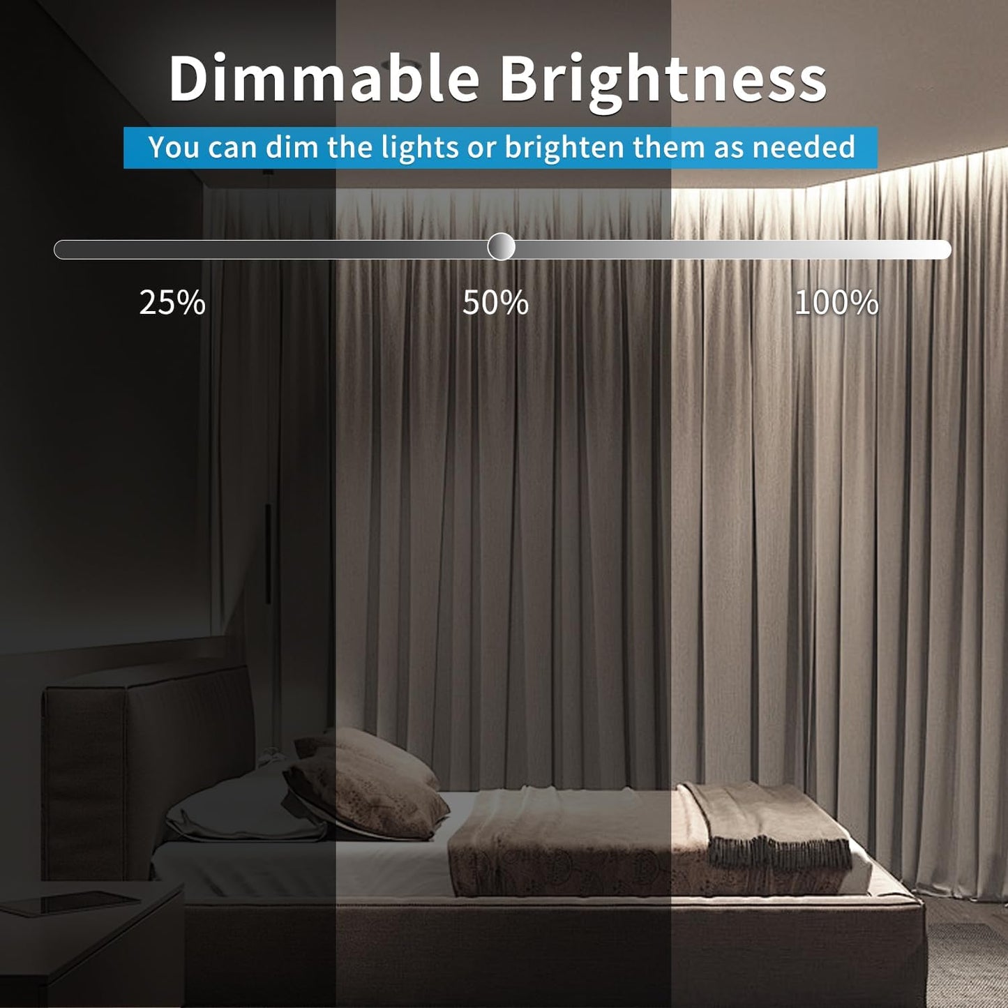 100ft COB LED Strip Lights DC 24V Dimmable 6000K White Flexible LED Tape Light for Bedroom, with Remote and app Control LED Tape Lights,for DIY Home Decoration