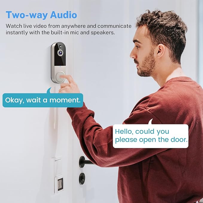BotMelt 1080P Wireless Video Doorbell Camera with Receiver, Night - image 4