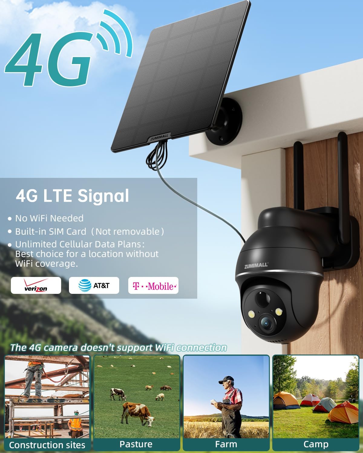 ZUMIMALL 4G LTE Cellular Solar Security Camera Wireless Outdoor - image 2