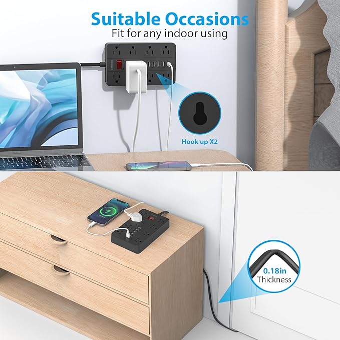 SMNICE 10 Ft Extension Cord Surge Protector - image 6