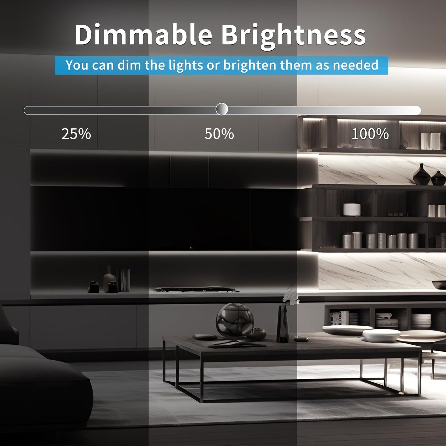 100FT COB LED Strip Lights White Dimmable DC 24V 6000K Flexible LED Tape Light for Bedroom, with Remote and app Control LED Tape Lights for DIY Home Decoration