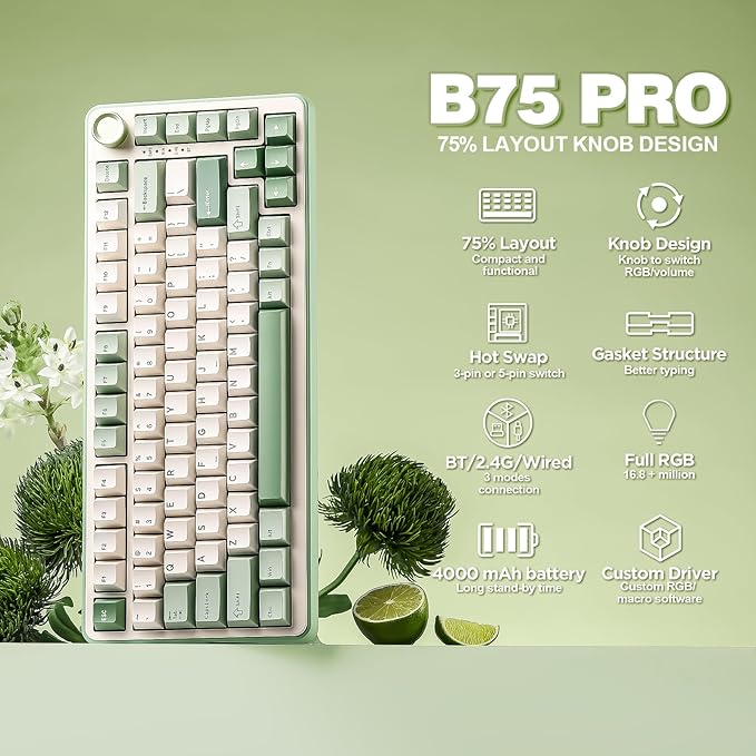 YUNZII B75 PRO Wireless Mechanical Keyboard,75% Layout with Knob,Hot - image 2