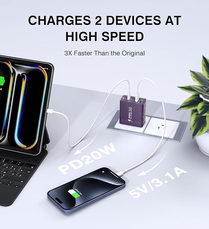 Qwinjwin [2Pack] 60W USB C Plug,5-Port Fast Charger Block PD+QC Cube - image 2