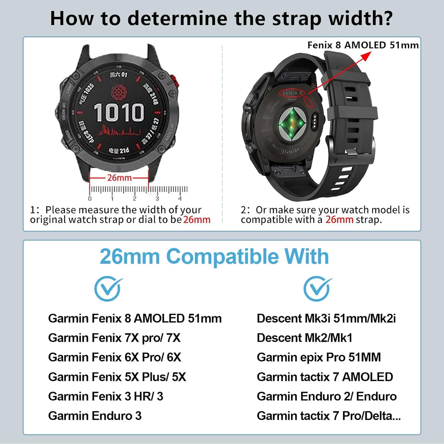 ZPJPPLX 26mm Compatible with Garmin Fenix 8 AMOLED 51mm/7X Pro/6X - image 2