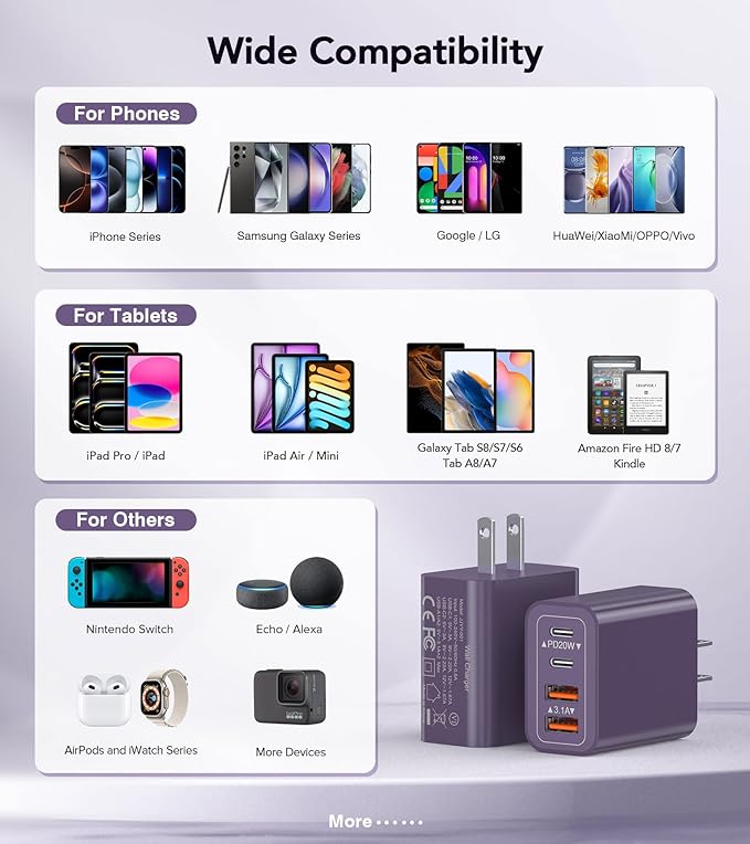 Dulums [2Pack] 40W USB C Plug,4-Port Fast Charger Block PD+QC 4 Port - image 4