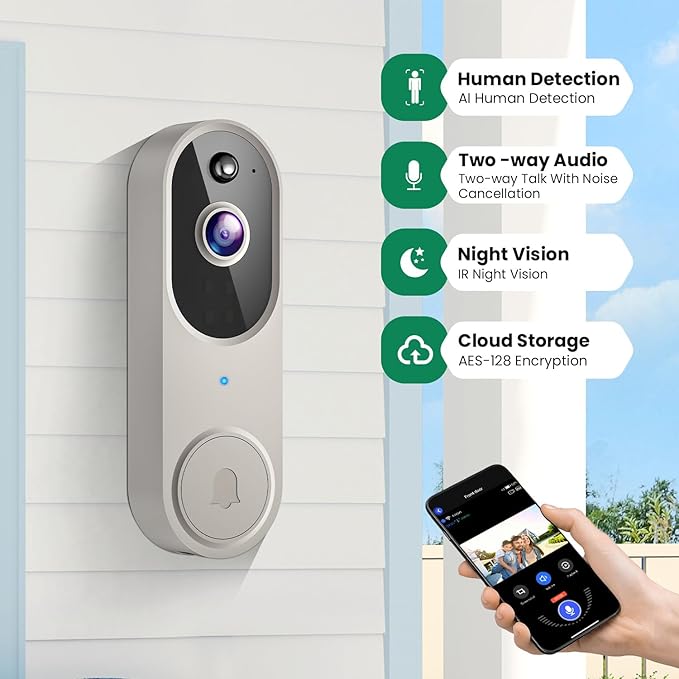 GridTera 1080p Wireless Video Doorbell Camera, AI Human Detection - image 2